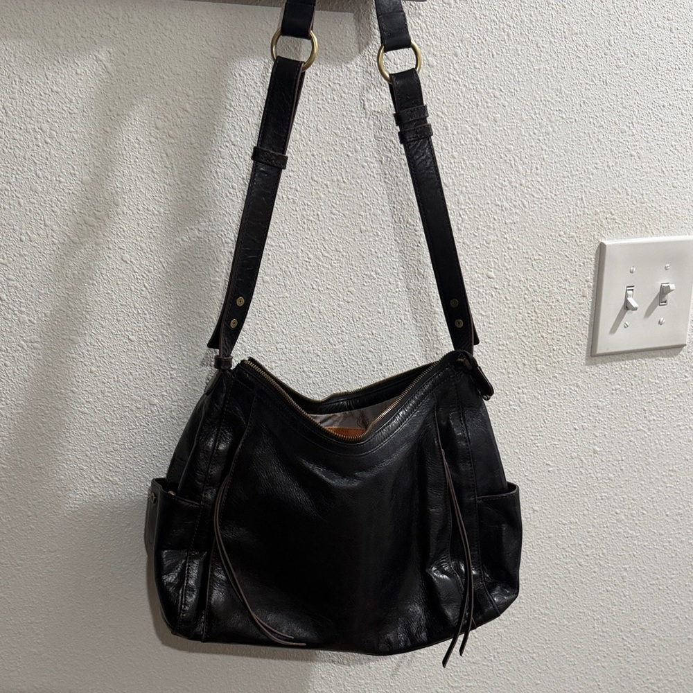 HOBO Black Leather Shoulder Bag with Adjustable Strap